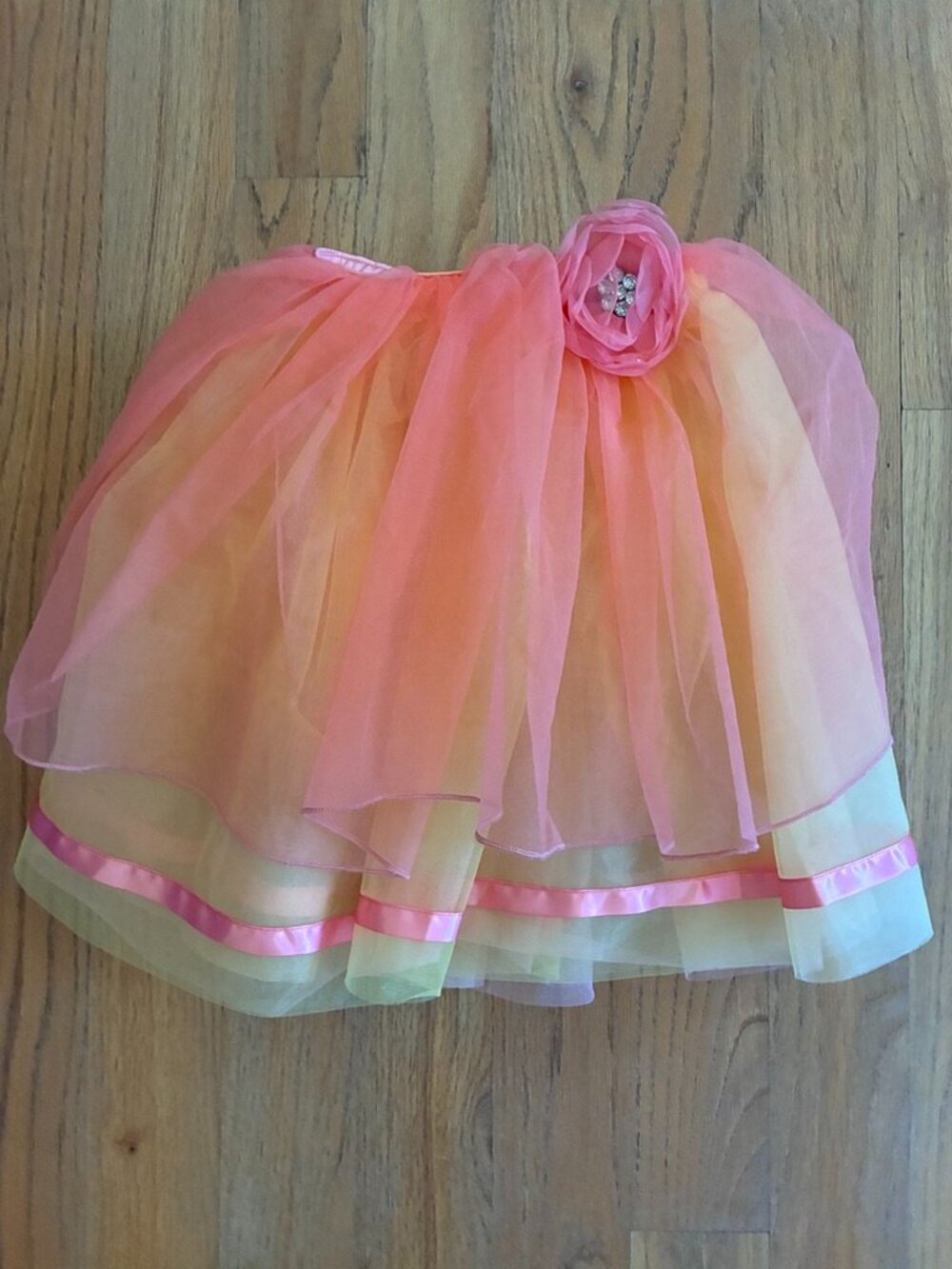 Weissman Child Small Pink Yellow Layered Tulle Dance Skirt Flower Trim